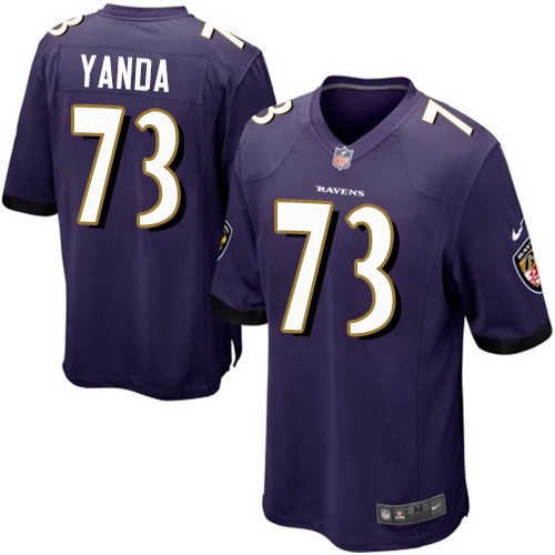 Men's Game Marshal Yanda Nike Jersey Purple Home - #73 NFL Baltimore Ravens